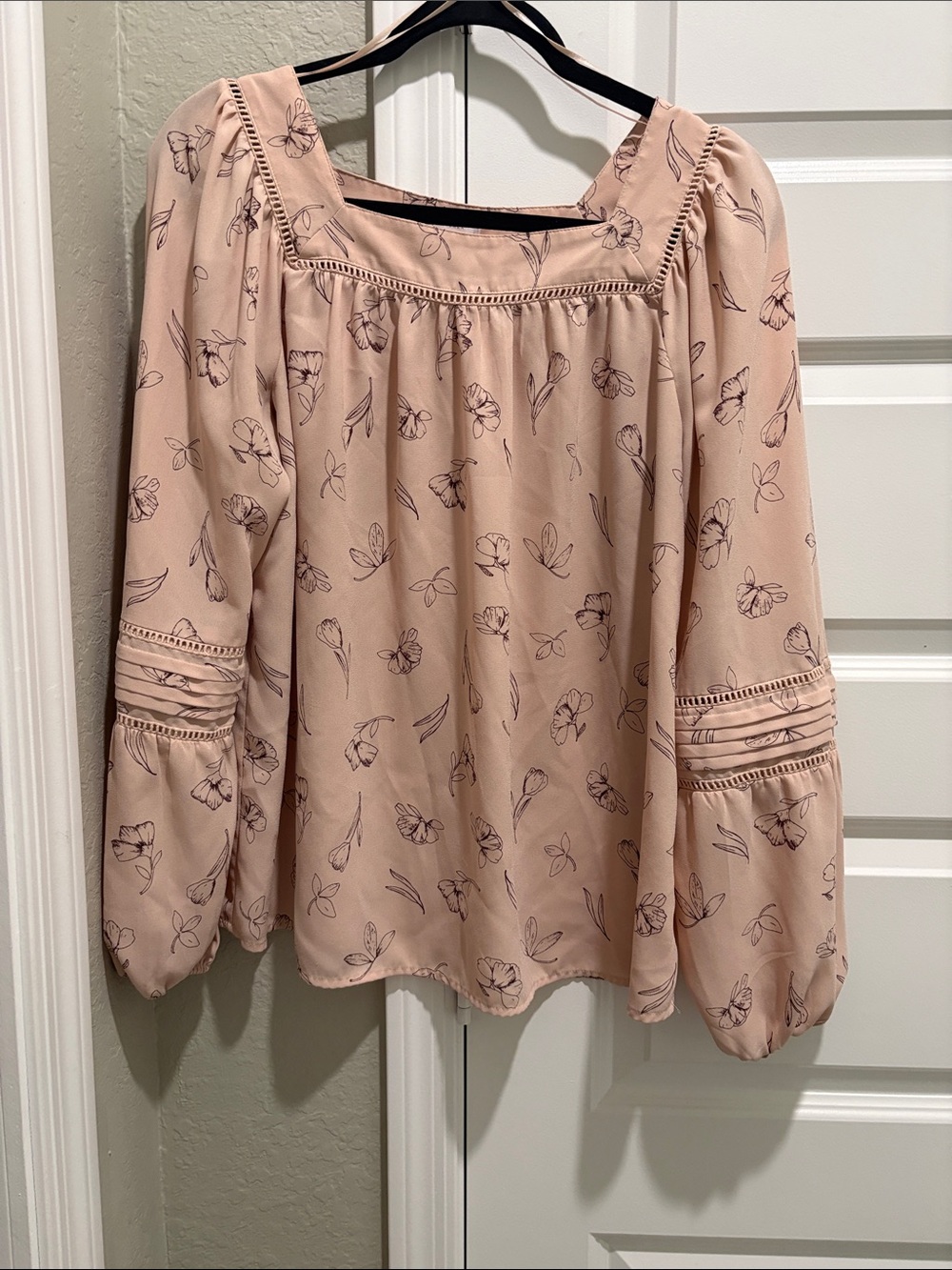 LC Lauren Conrad Blush Pink Floral Square-Neck Peasant Blouse